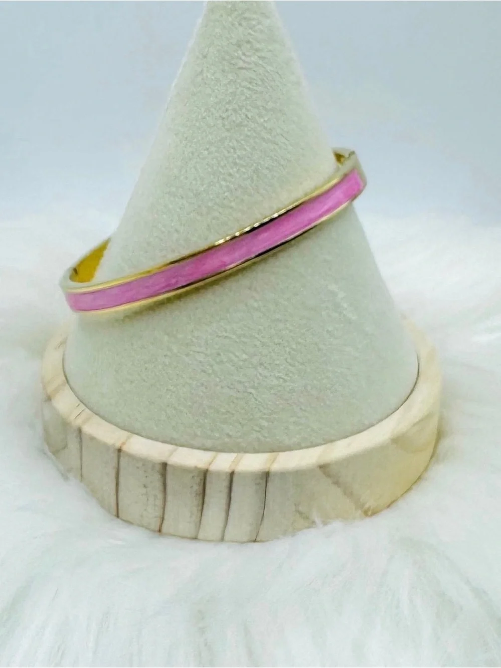 Pink Enamel Gold-Tone Hinged Bangle Bracelet | Minimalist Stackable fashioned